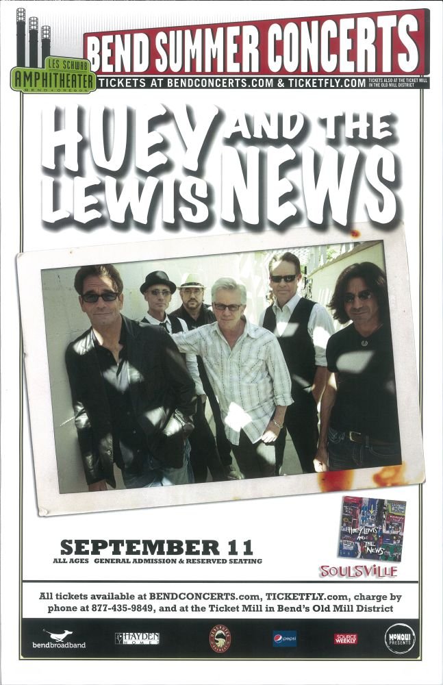 Image 0 of Lewis HUEY LEWIS AND THE NEWS 2012 Gig POSTER Bend Oregon Concert 