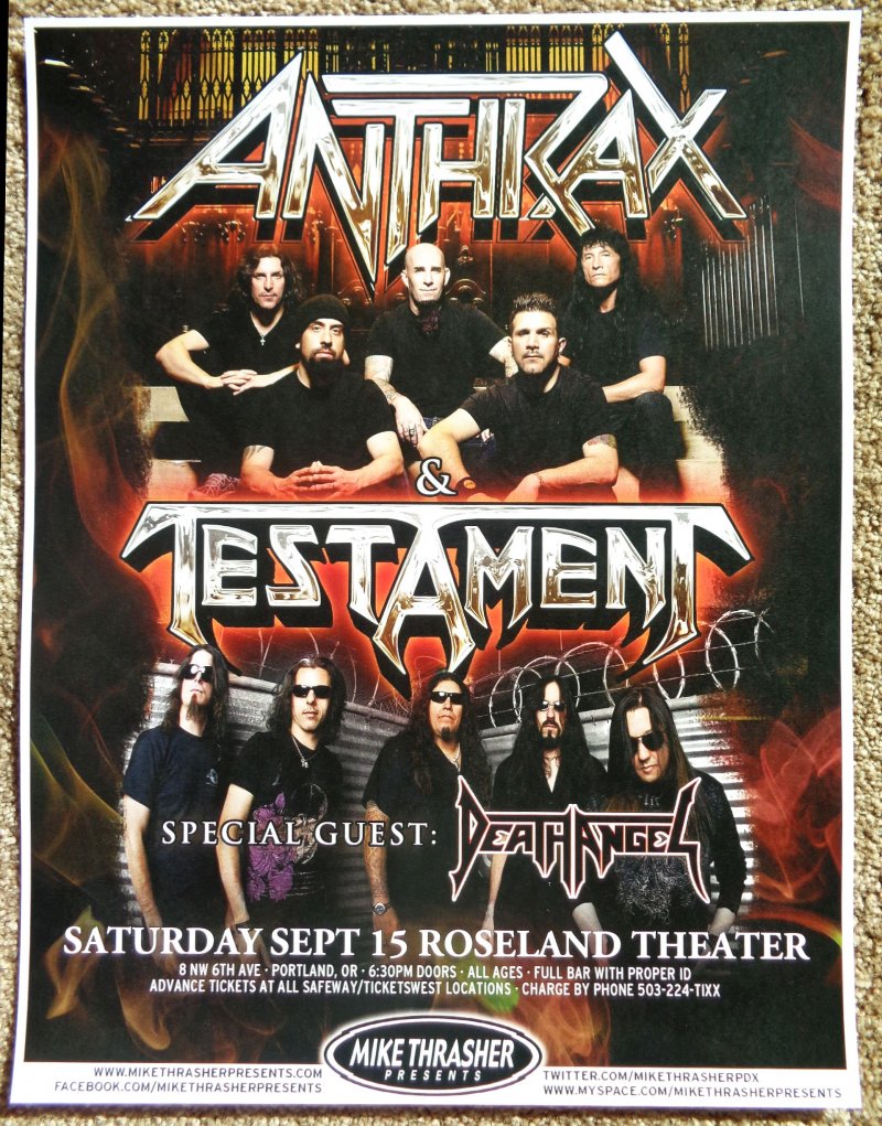 Image 0 of ANTHRAX & TESTAMENT 2012 Gig POSTER Portland Oregon Concert 