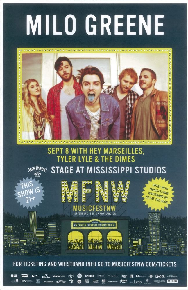 Image 0 of MILO GREENE 2012 MFNW Gig POSTER Musicfest NW Concert