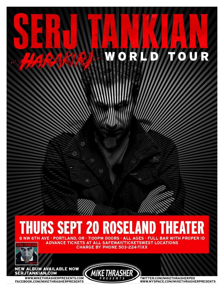 Image 0 of Tankian SERJ TANKIAN 2012 Gig POSTER Portland Oregon SYSTEM OF A DOWN Concert