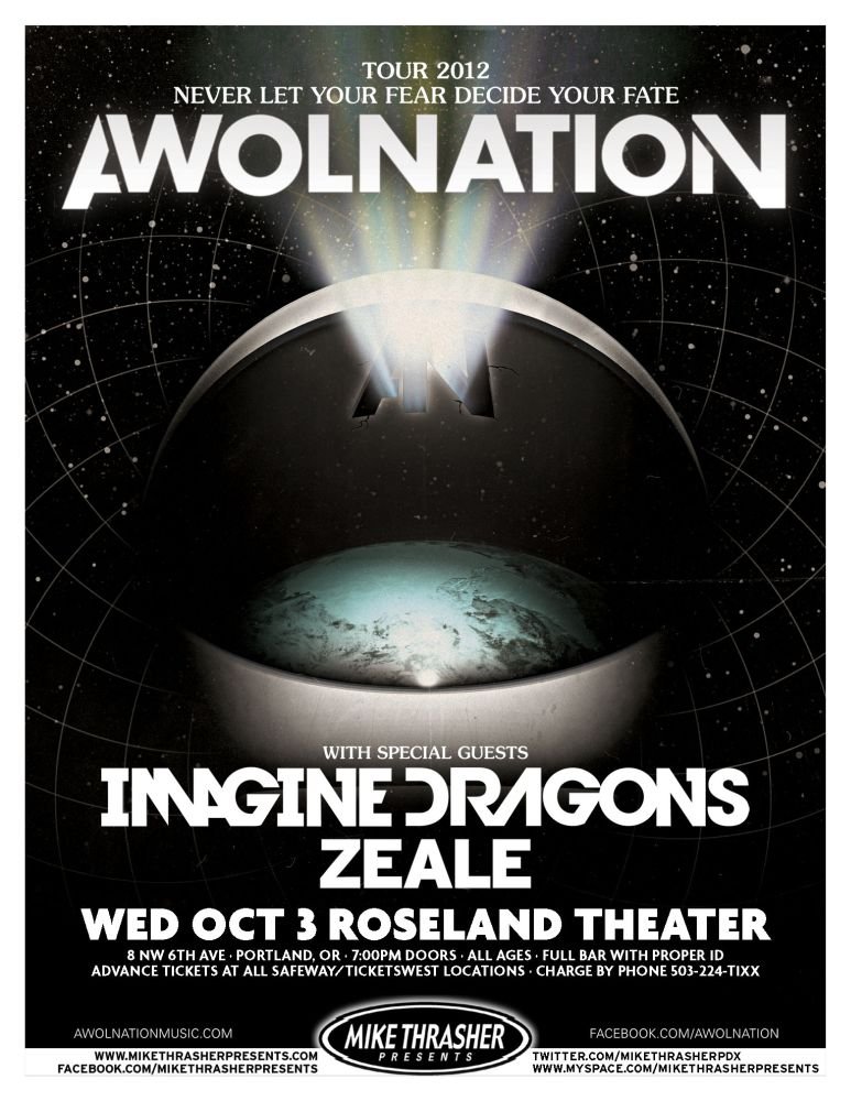 Image 0 of AWOLNATION 2012 Gig POSTER Portland Oregon Concert 