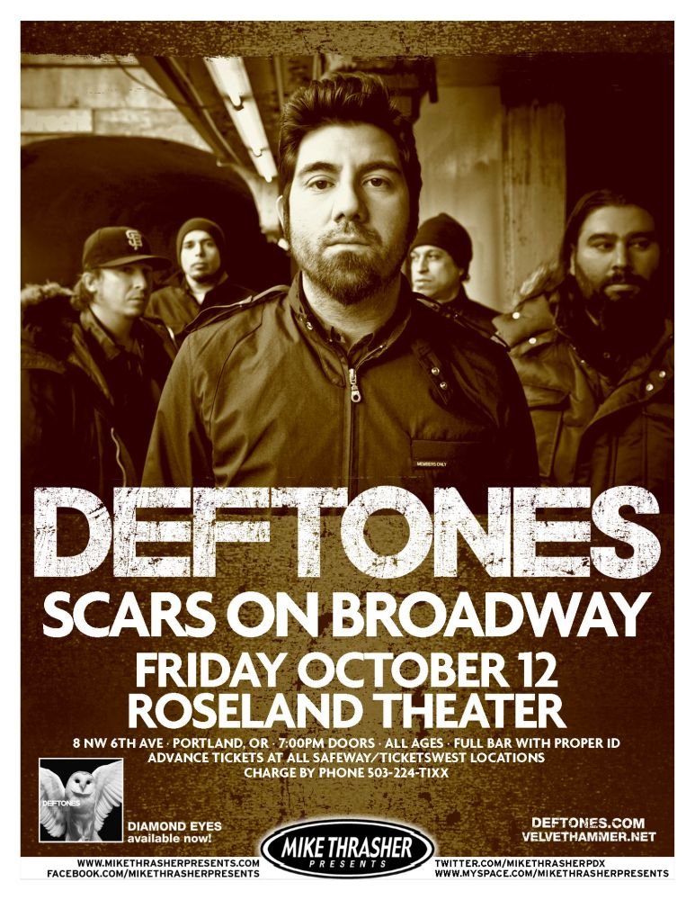 Image 0 of DEFTONES 2012 Gig POSTER Portland Oregon Concert 