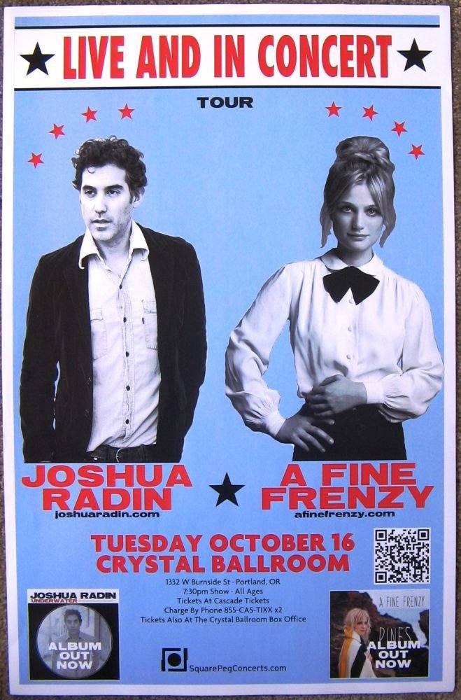 Radin JOSHUA RADIN & A FINE FRENZY 2012 Gig POSTER Portland Oregon Concert