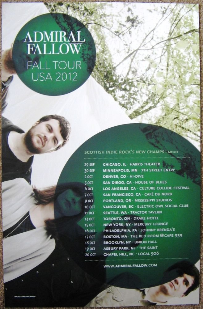 ADMIRAL FALLOW 2012 Gig POSTER Fall USA Tour Concert 