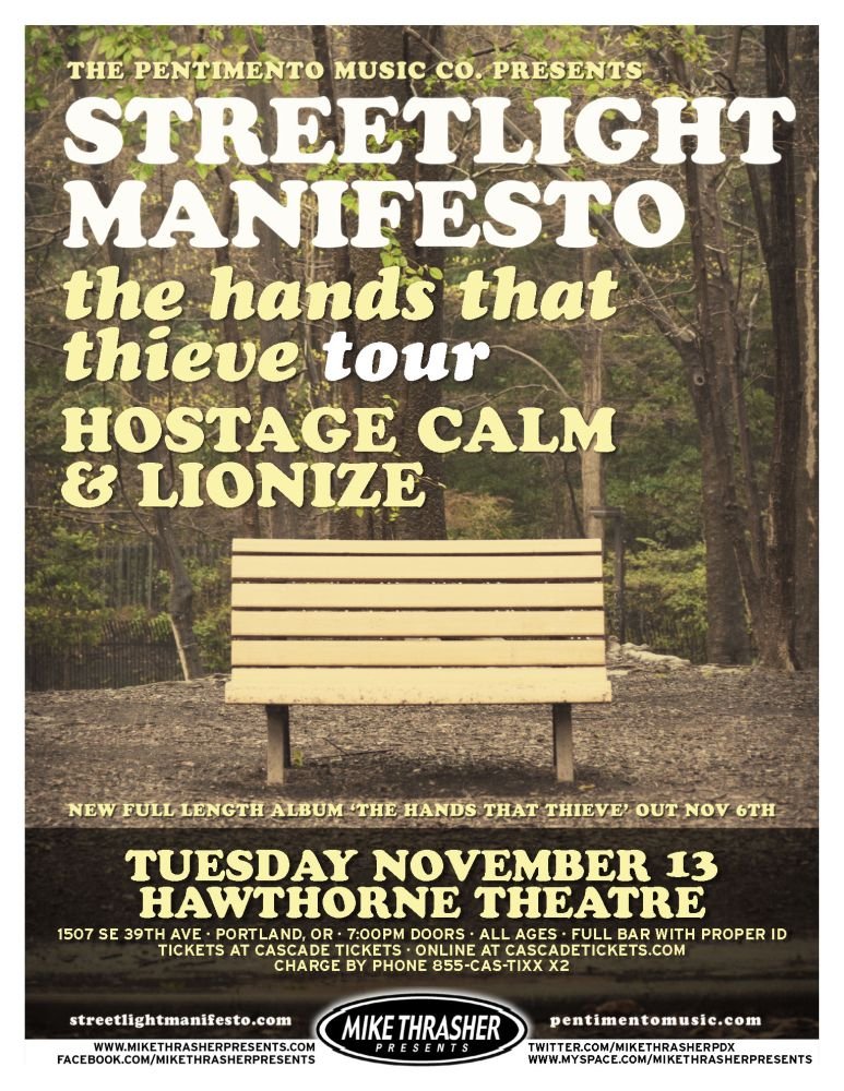 Image 0 of STREETLIGHT MANIFESTO 2012 Gig POSTER Portland Oregon Concert 