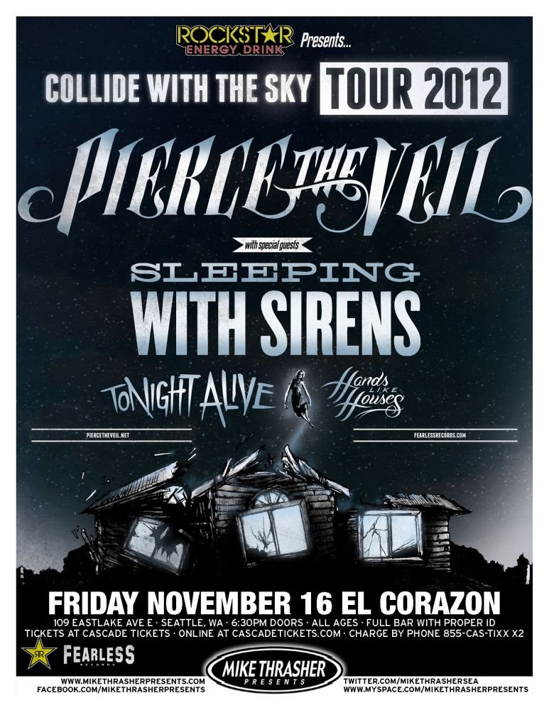 Image 0 of PIERCE THE VEIL 2012 Gig POSTER Seattle Washington Concert 