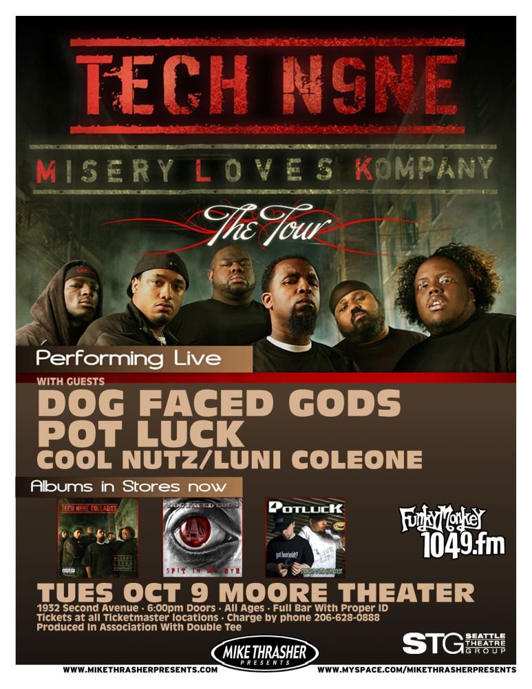 Image 0 of TECH N9NE 2007 Gig POSTER Seattle Washington Concert Misery Loves Kompany 