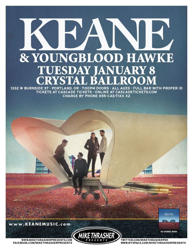 Image 0 of KEANE & YOUNGBLOOD HAWKE 2013 Gig POSTER Portland Oregon Concert 