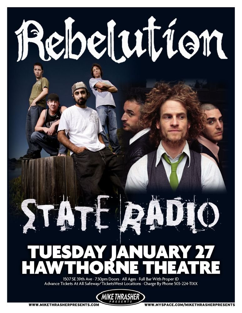 Image 0 of REBELUTION / STATE RADIO 2009 Gig POSTER Portland Oregon Concert Reggae