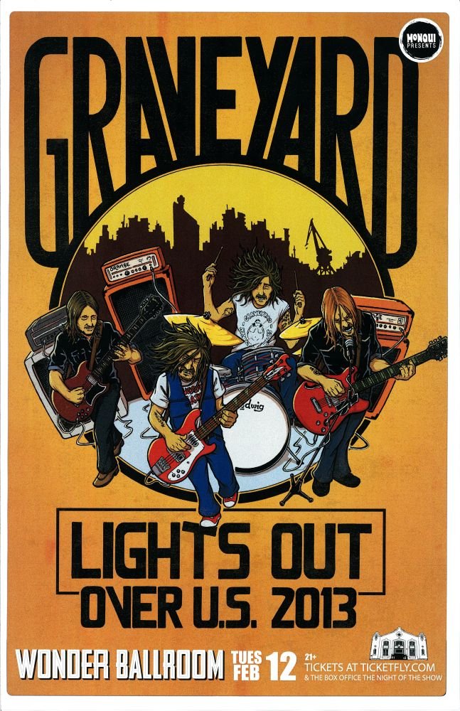 Image 0 of GRAVEYARD 2013 Gig POSTER Lights Out Over U.S. Tour Portland Oregon Concert