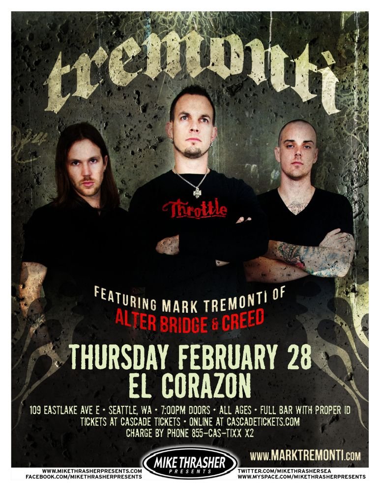 Image 0 of Tremonti MARK TREMONTI CREED 2013 Gig POSTER Seattle Washington Concert