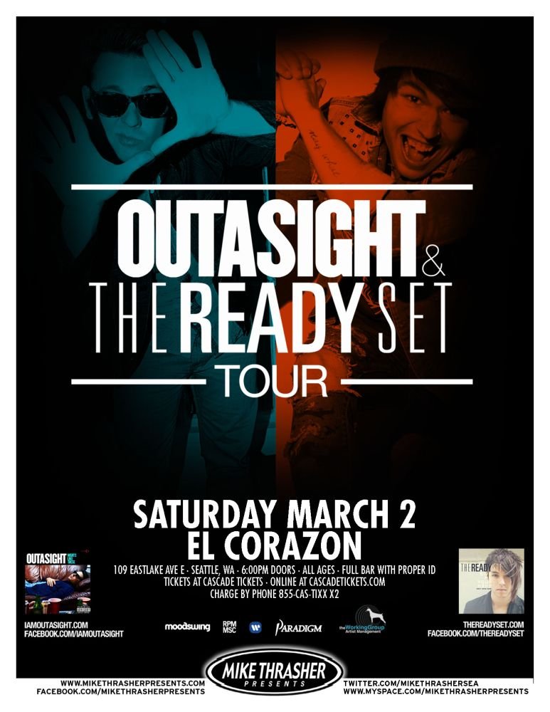 Ready Set THE READY SET & OUTASIGHT 2013 POSTER Gig Seattle Washington Concert