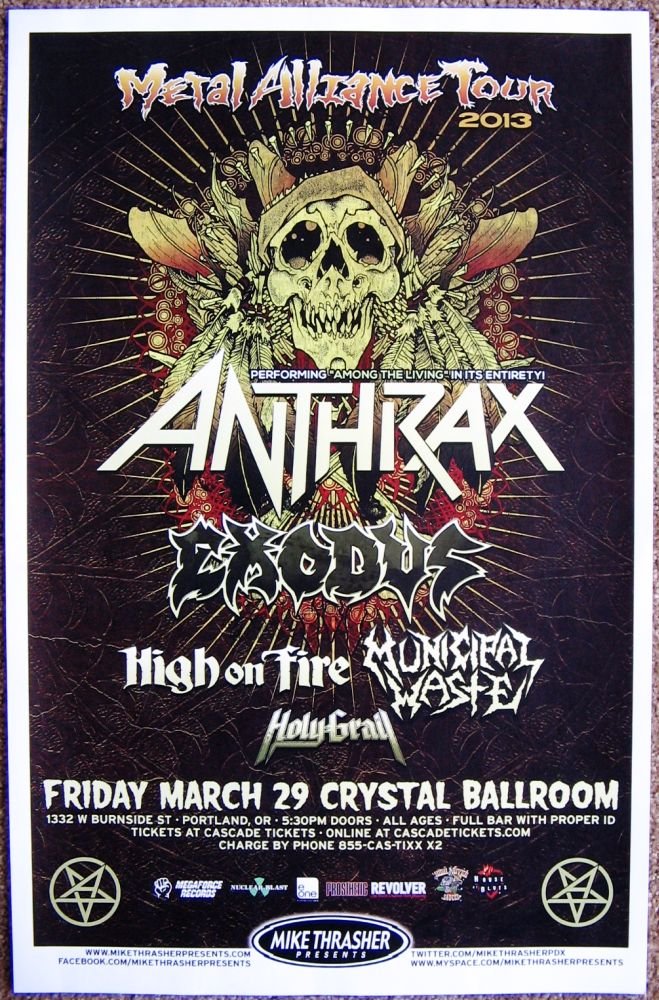 Image 0 of ANTHRAX 2013 Gig POSTER Portland Oregon Concert