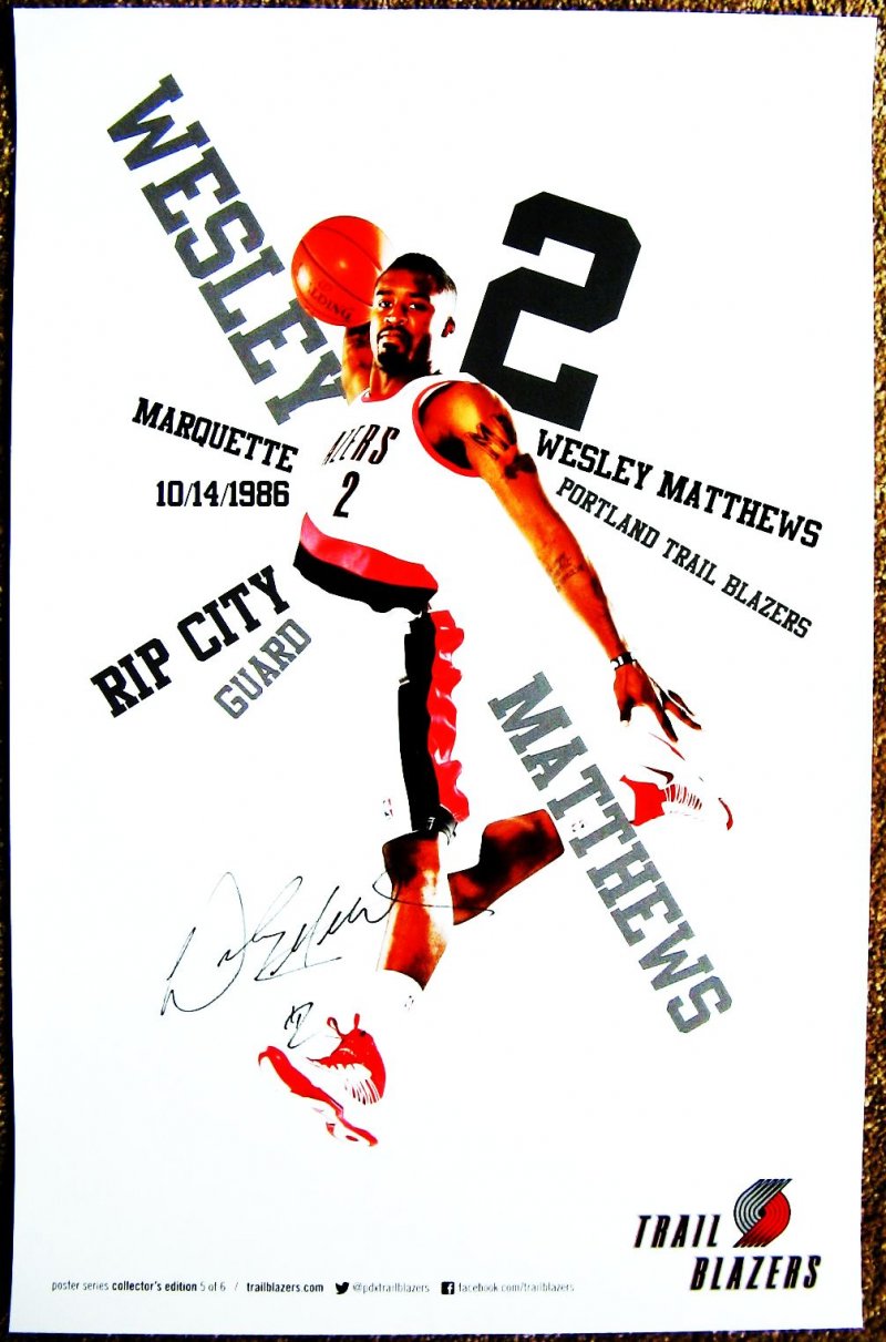 Matthews WESLEY MATTHEWS 2012-3 POSTER Portland Blazers Game Handout Trailblazer