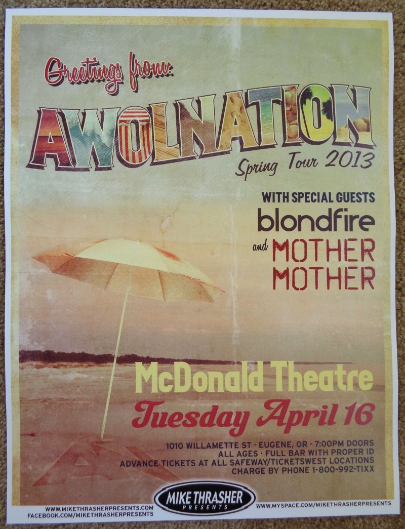 Image 0 of AWOLNATION 2013 Gig POSTER Eugene Oregon Concert