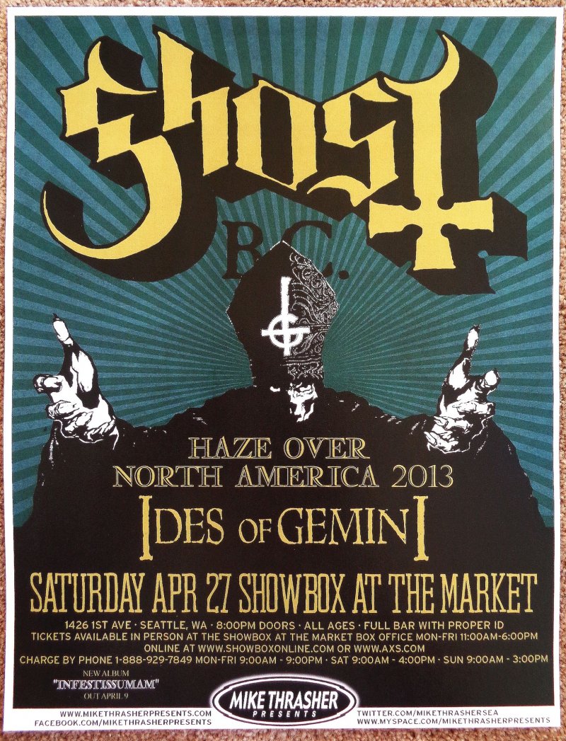 GHOST BC 2013 Gig POSTER Seattle Washington Concert 