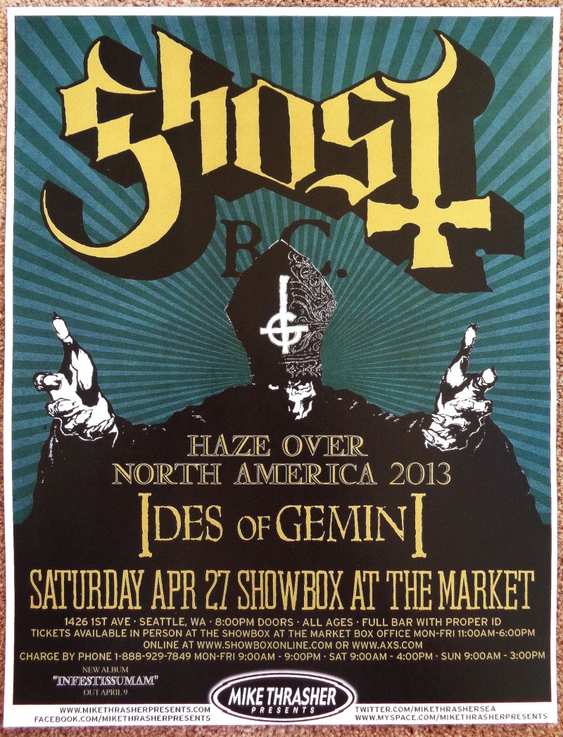 Image 0 of GHOST BC 2013 Gig POSTER Seattle Washington Concert 