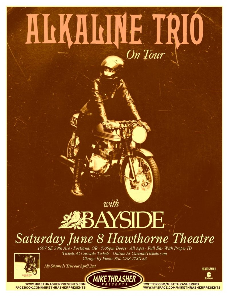 ALKALINE TRIO 2013 Gig POSTER Portland Oregon Concert 