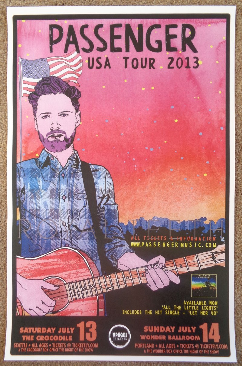 Image 0 of PASSENGER 2013 Gig POSTER Portland Oregon & Seattle Mike Rosenberg Concert 