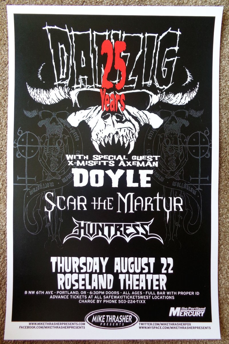 Image 0 of DANZIG 2013 Gig POSTER Portland Oregon GLENN DOYLE of MISFITS Concert 