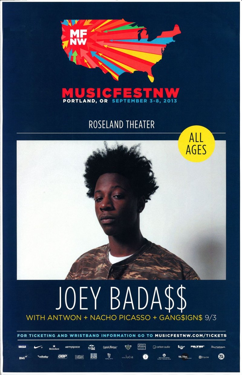 Badass JOEY BADA$$ 2013 Gig POSTER MFNW Musicfest NW Portland Oregon Concert 