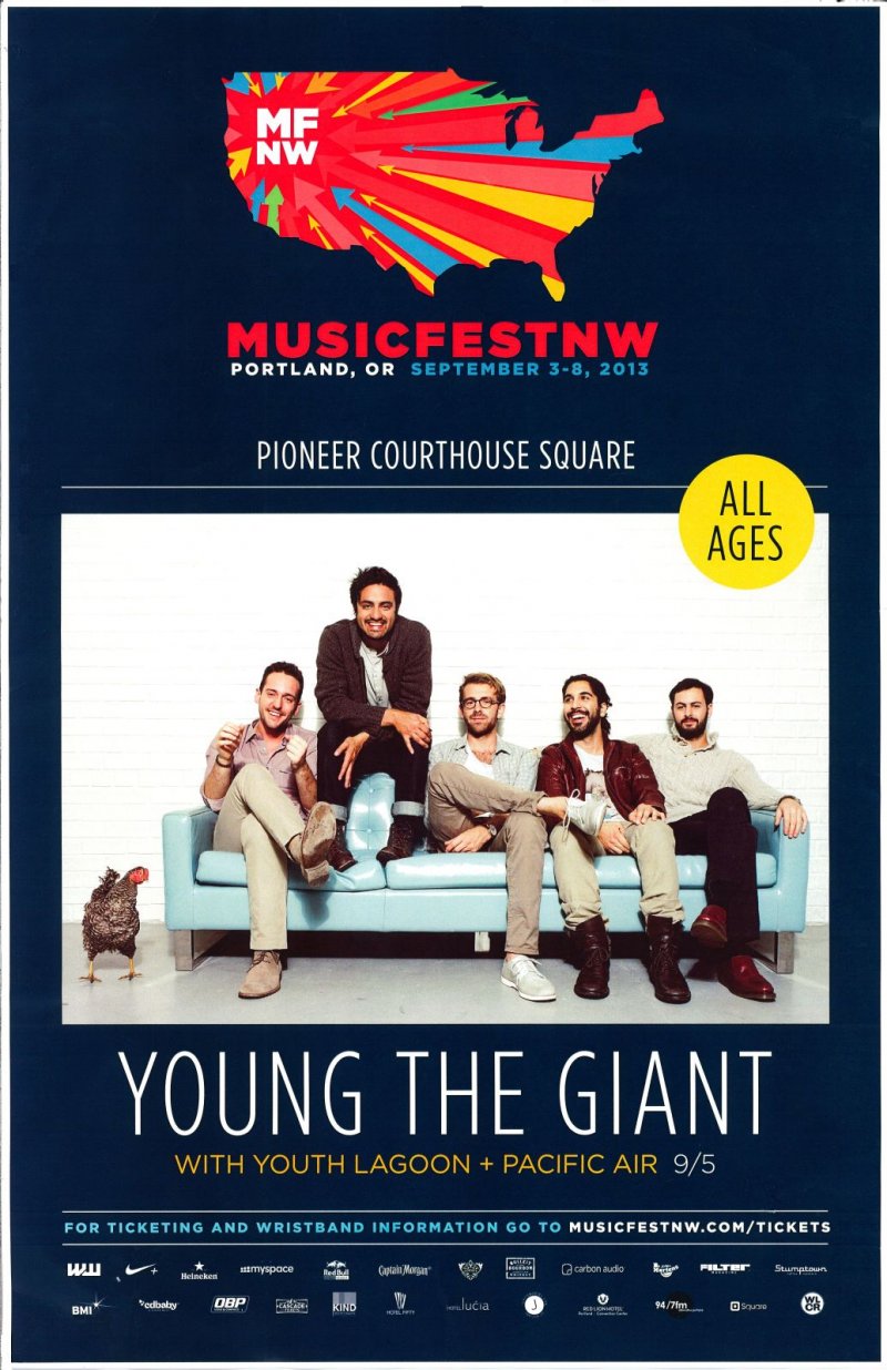 Image 0 of YOUNG THE GIANT 2013 Gig POSTER MFNW Portland Oregon Musicfest NW Concert