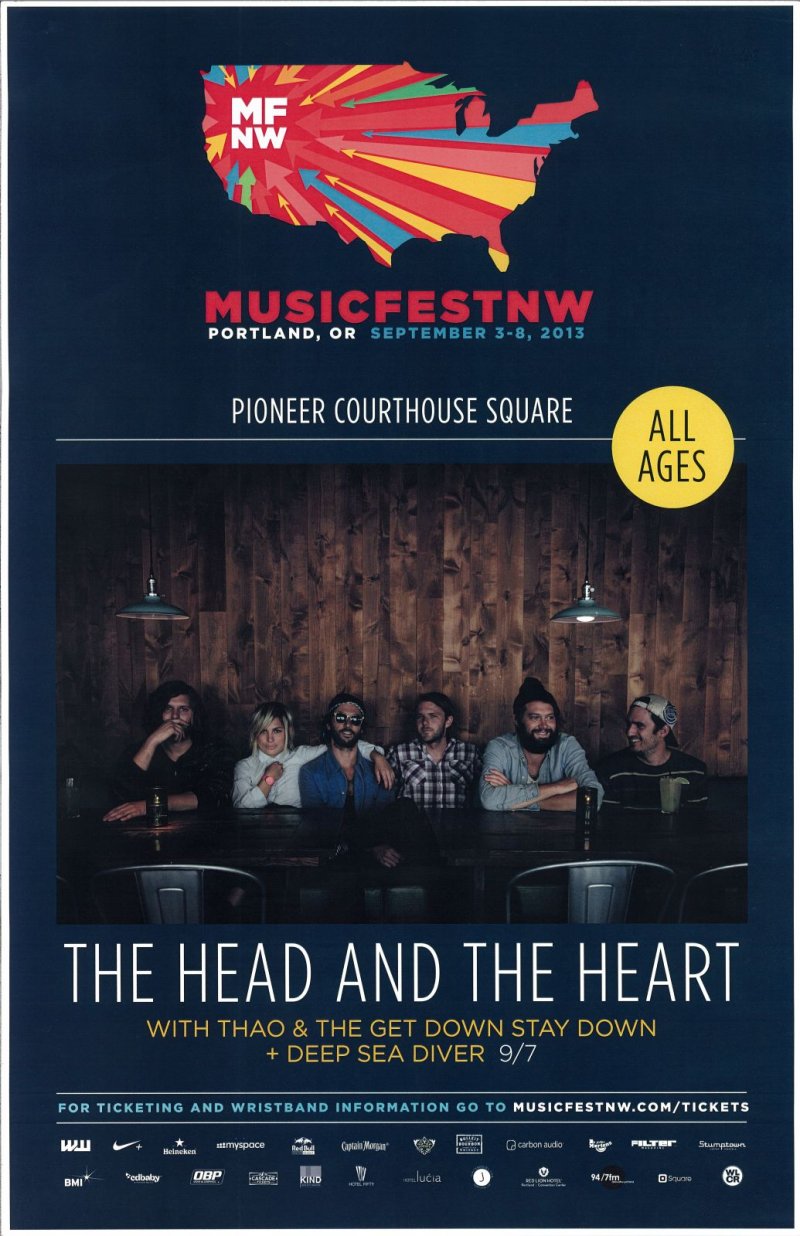 Image 0 of HEAD AND THE HEART 2013 Gig POSTER MFNW Portland Oregon Musicfest NW Concert
