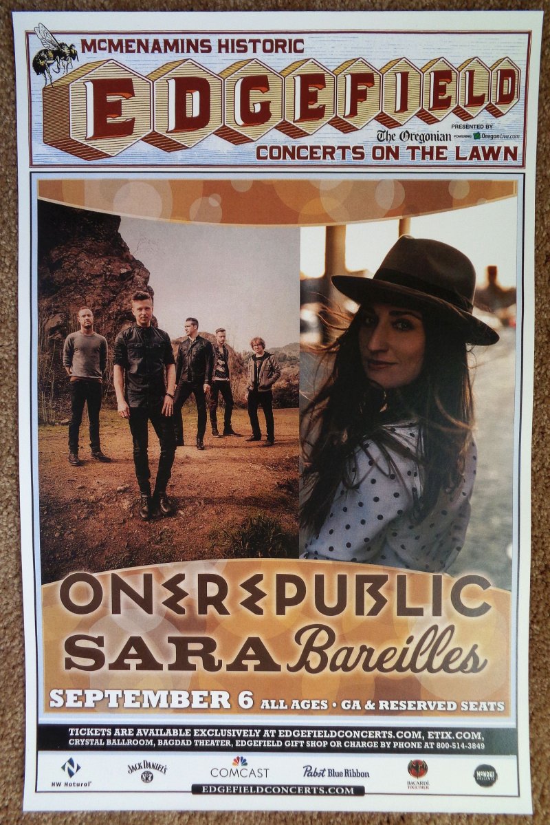 Image 0 of Bareilles SARA BAREILLES / ONE REPUBLIC 13 POSTER Gig Edgefield Portland Concert
