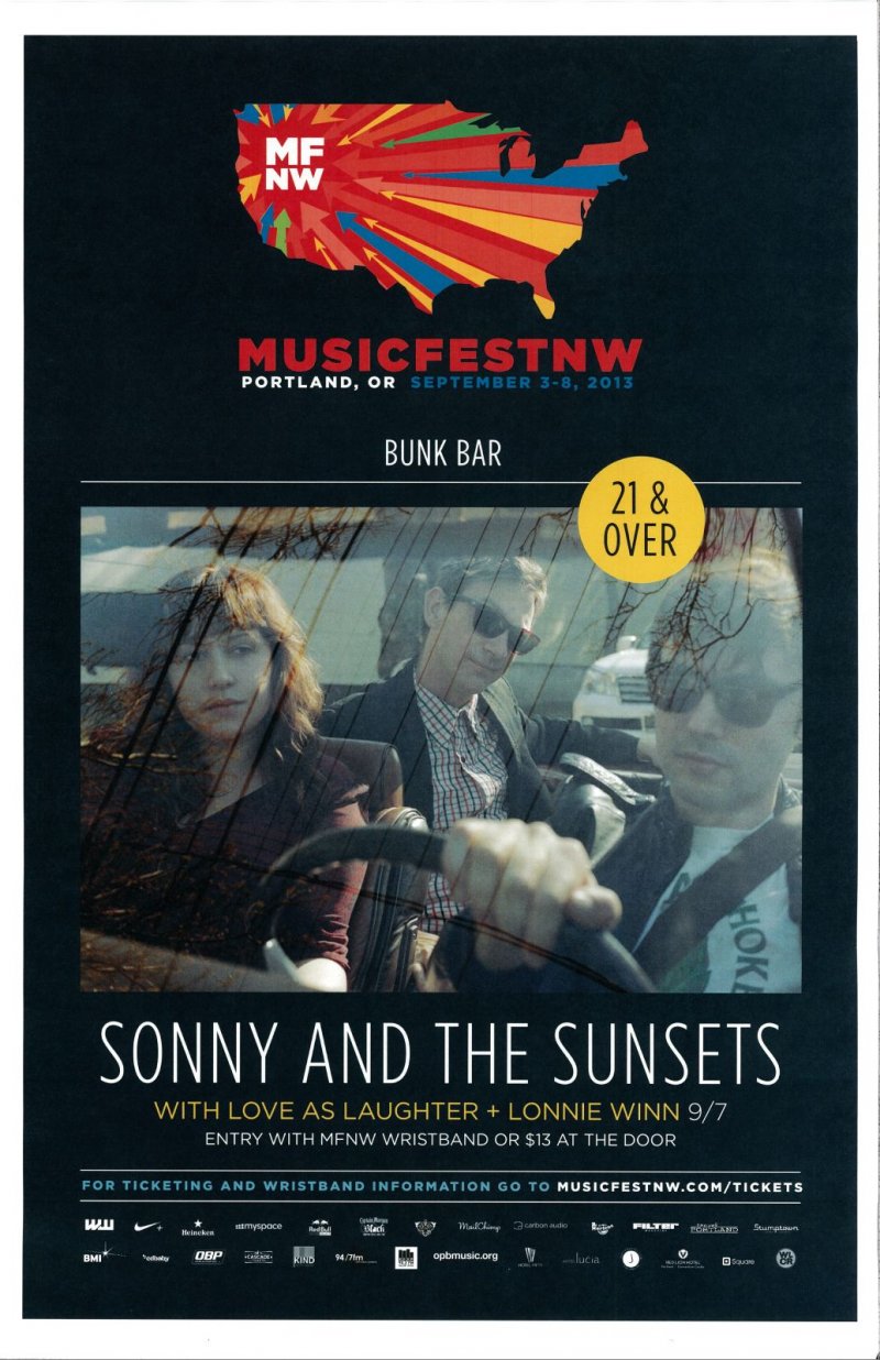 Image 0 of SONNY AND THE SUNSETS 2013 Gig POSTER MFNW Portland Oregon Musicfest NW Concert 