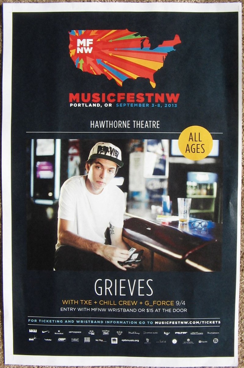 Image 0 of GRIEVES 2013 Gig POSTER MFNW Portland Oregon Musicfest NW Concert 