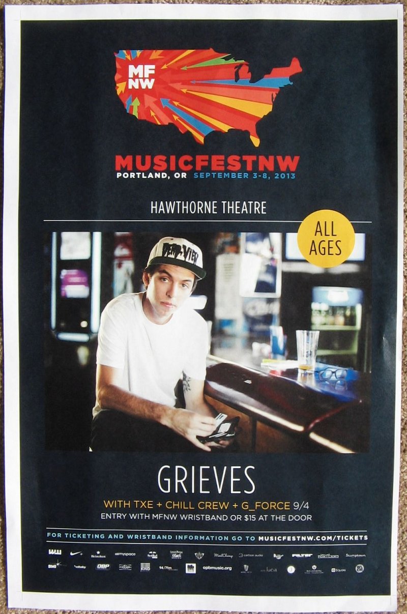 GRIEVES 2013 Gig POSTER MFNW Portland Oregon Musicfest NW Concert 