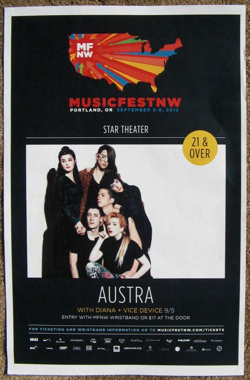 Image 0 of AUSTRA  2013 Gig POSTER MFNW Portland Oregon Concert Musicfest NW 