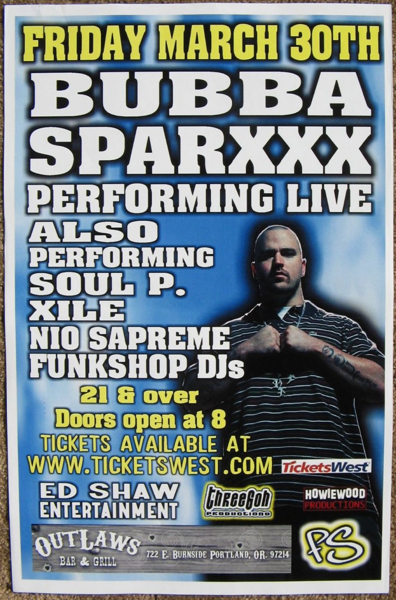 Image 0 of Sparxxx BUBBA SPARXXX 2007 Gig POSTER Portland Oregon Concert