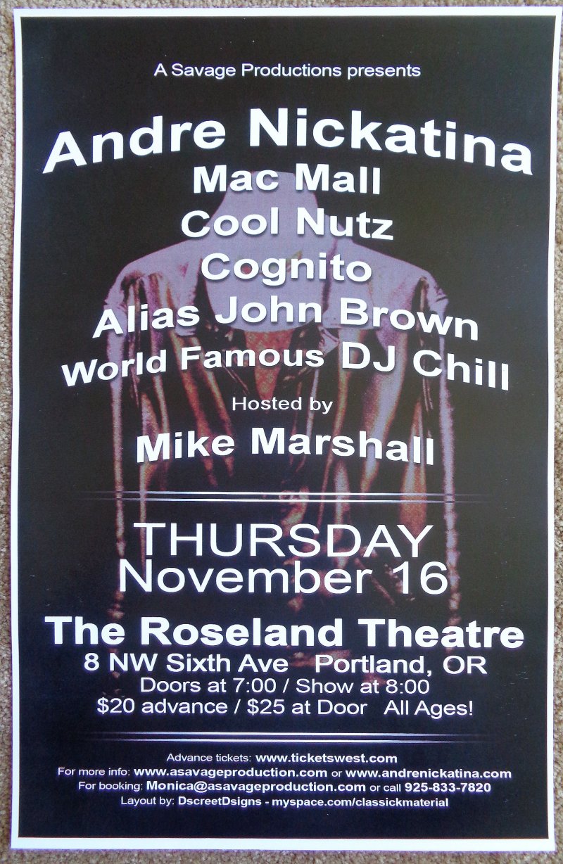 Image 0 of Nickatina ANDRE NICKATINA 2006 Gig POSTER Portland Oregon Concert