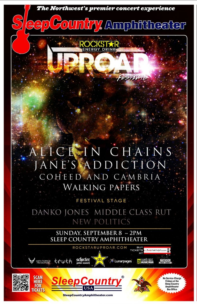 Image 0 of ROCKSTAR UPROAR FESTIVAL 2013 Gig POSTER Ridgefield Concert ALICE IN CHAINS etc.