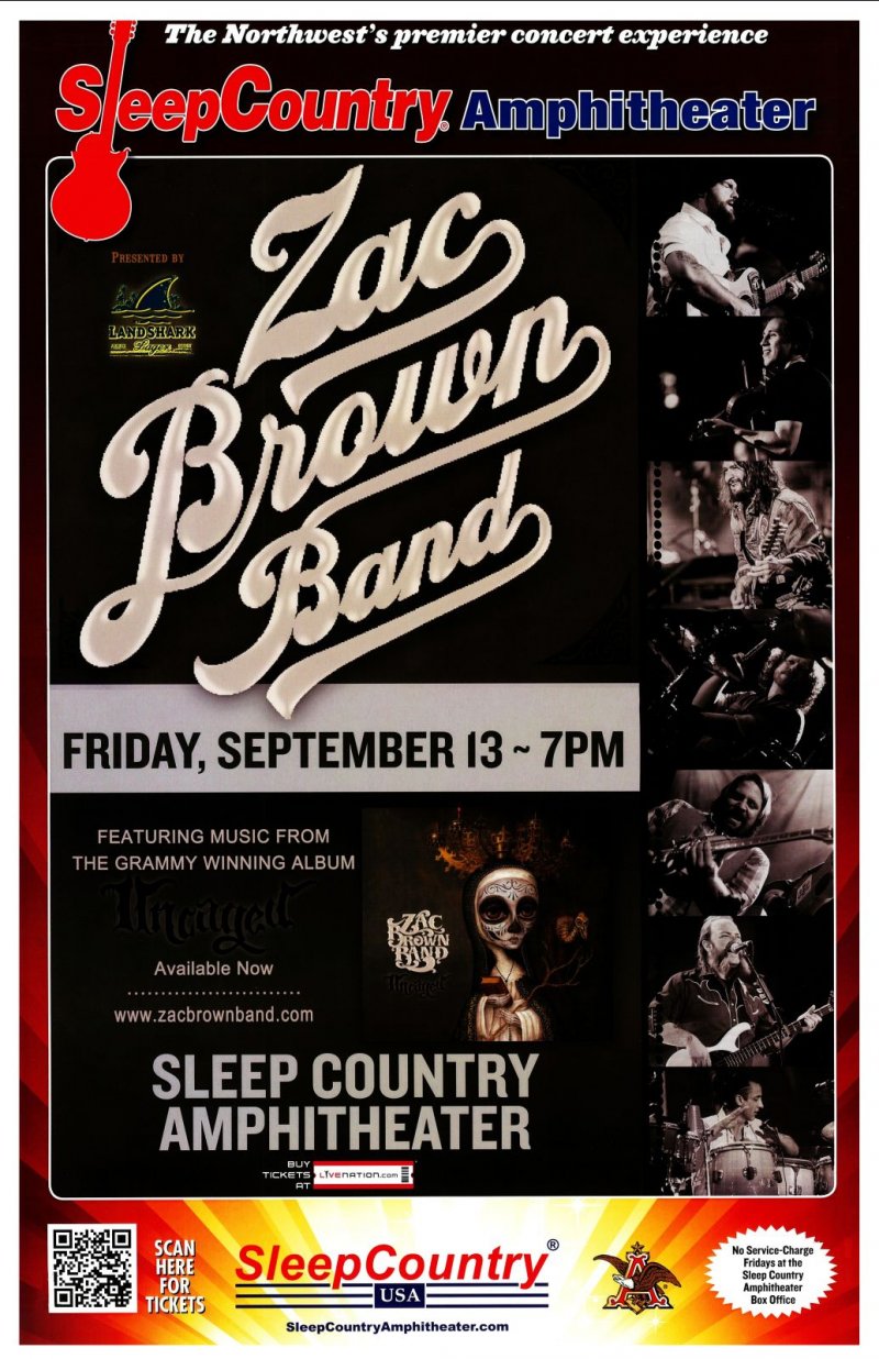 Brown ZAC BROWN BAND 2013 Gig POSTER Ridgefield Washington Concert