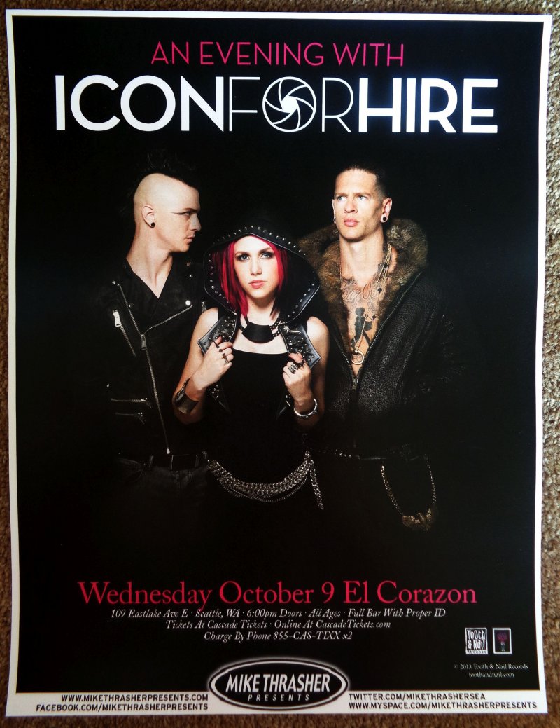 Image 0 of ICON FOR HIRE 2013 Gig POSTER Seattle Washington Concert