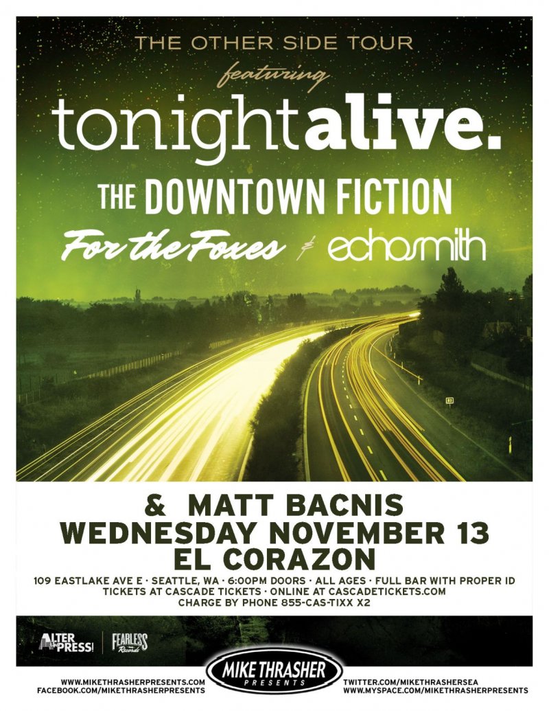 Image 0 of TONIGHT ALIVE 2013 Gig POSTER Seattle Washington Concert 