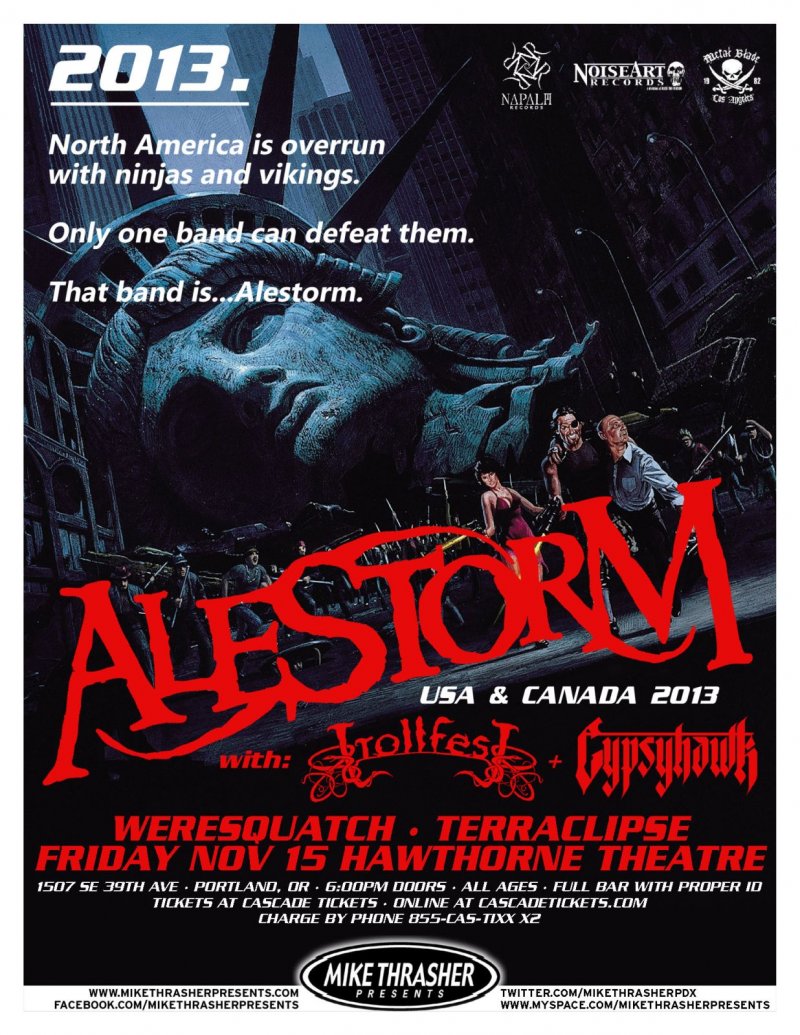 ALESTORM 2013 Gig POSTER Portland Oregon Concert