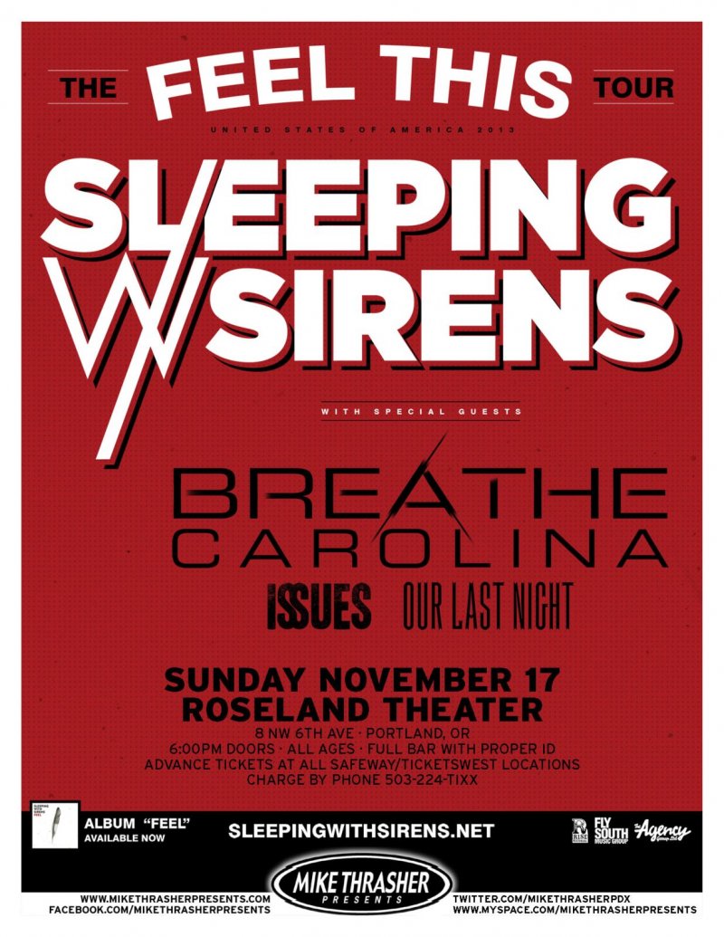 Image 0 of SLEEPING WITH SIRENS 2013 Gig POSTER Portland Oregon Concert