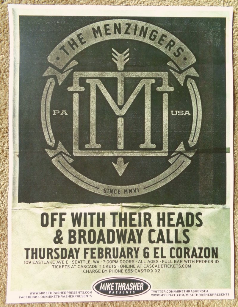 Image 0 of Menzingers THE MENZINGERS 2014 Gig POSTER Concert Seattle Washington