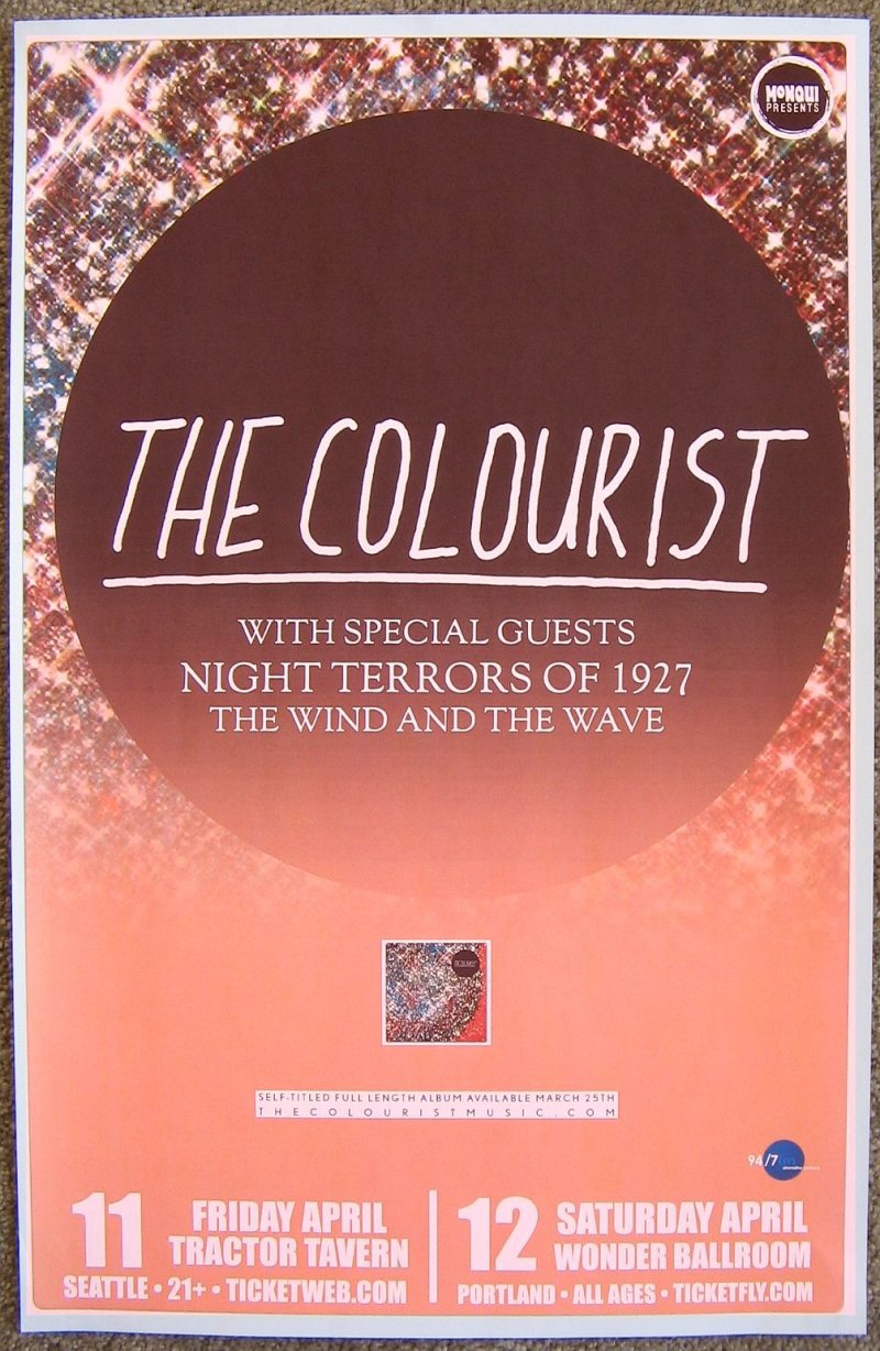 Image 0 of Colourist THE COLOURIST 2014 Gig POSTER Concert Portland Oregon & Seattle