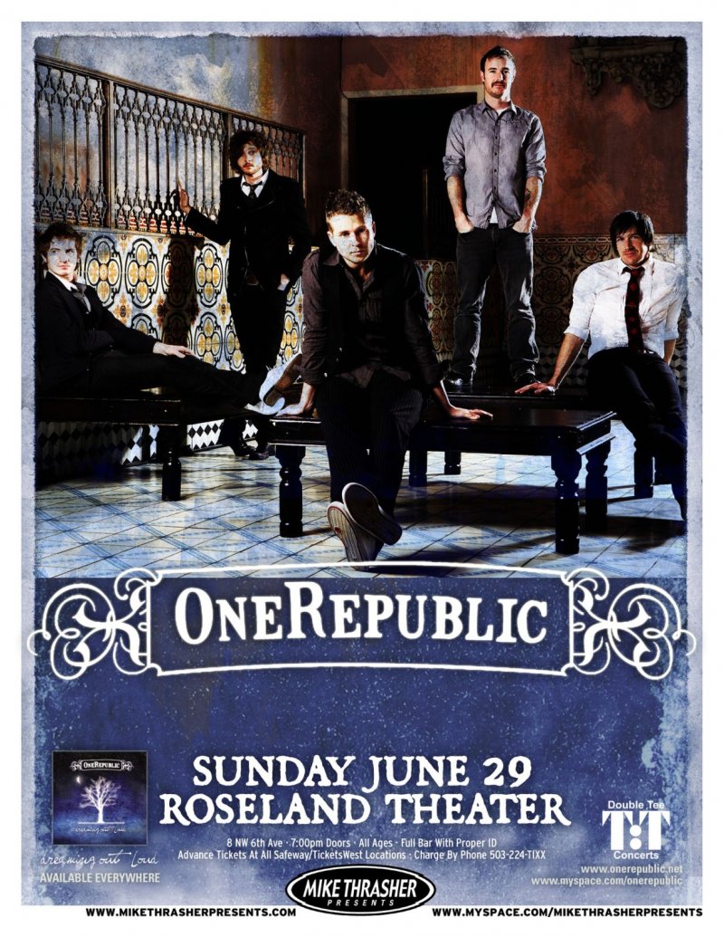 Image 0 of ONE REPUBLIC 2008 Gig POSTER Portland Oregon Concert 