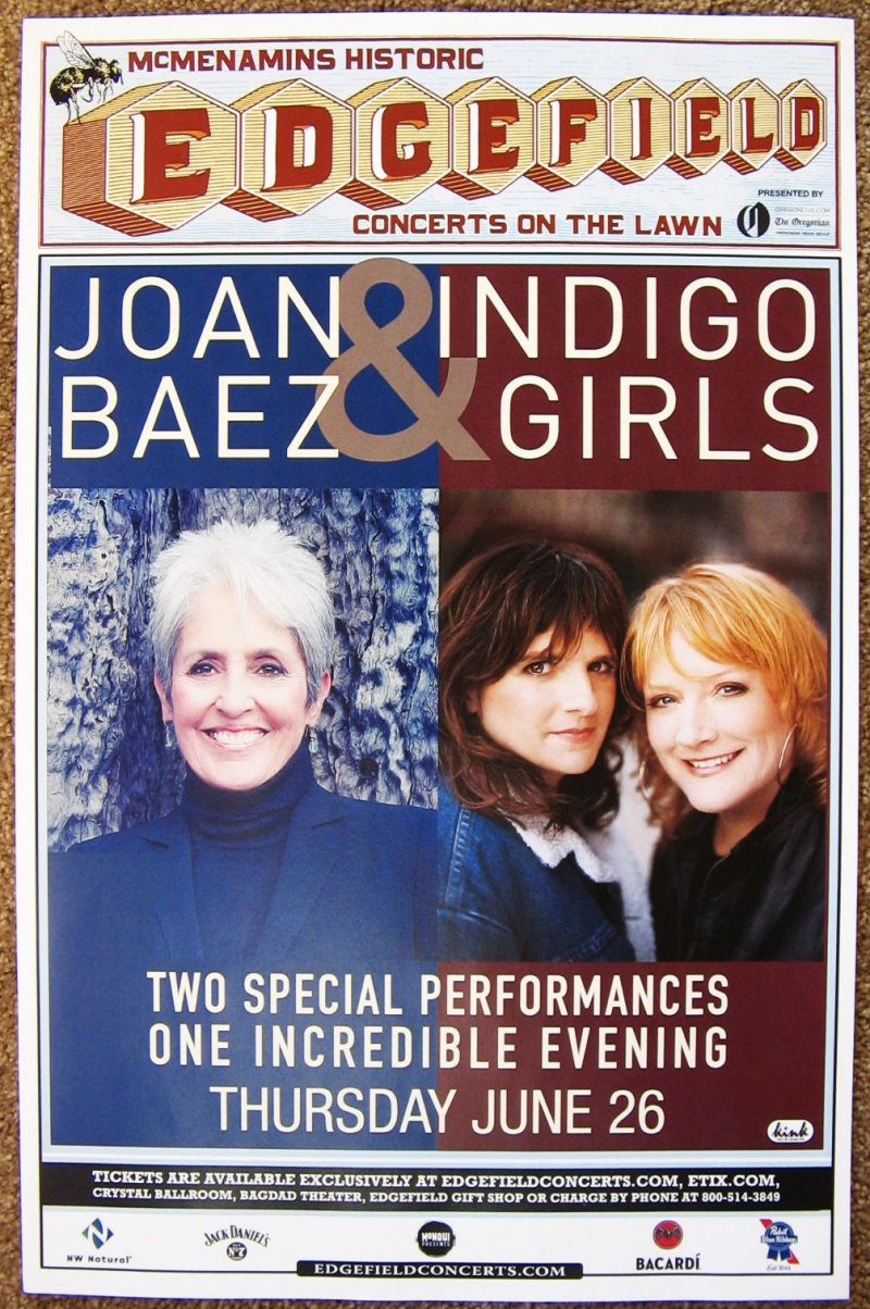 Image 0 of INDIGO GIRLS / JOAN BAEZ 2014 Gig POSTER Edgefield Portland Oregon Concert