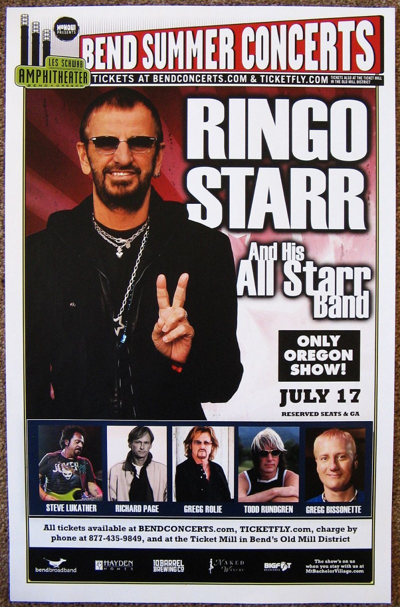 Image 0 of Starr RINGO STARR 2014 Gig POSTER Bend Oregon Beatles Concert