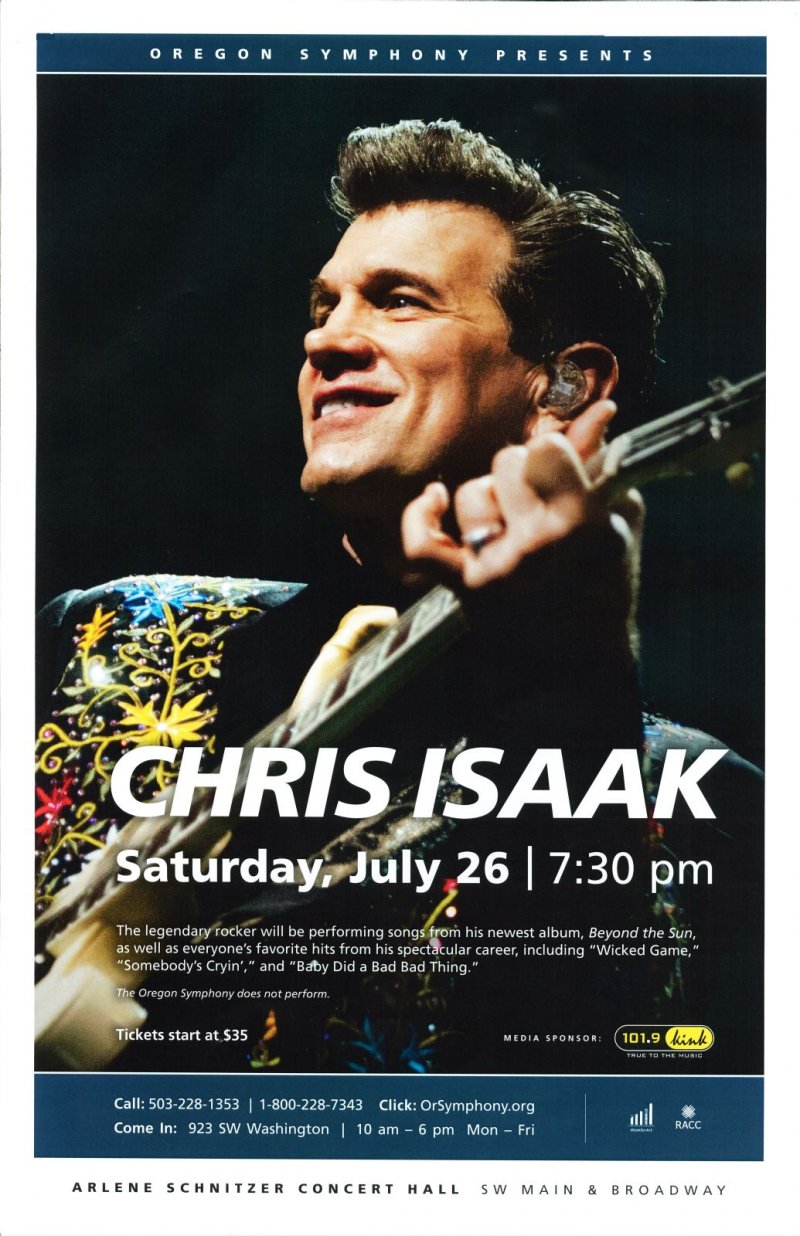 Image 0 of Isaak CHRIS ISAAK 2014 Gig POSTER Portland Oregon Concert