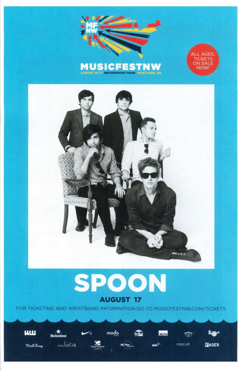 Image 0 of SPOON 2014 Gig POSTER MFNW Portland Oregon Musicfest NW Concert BRITT DANIEL