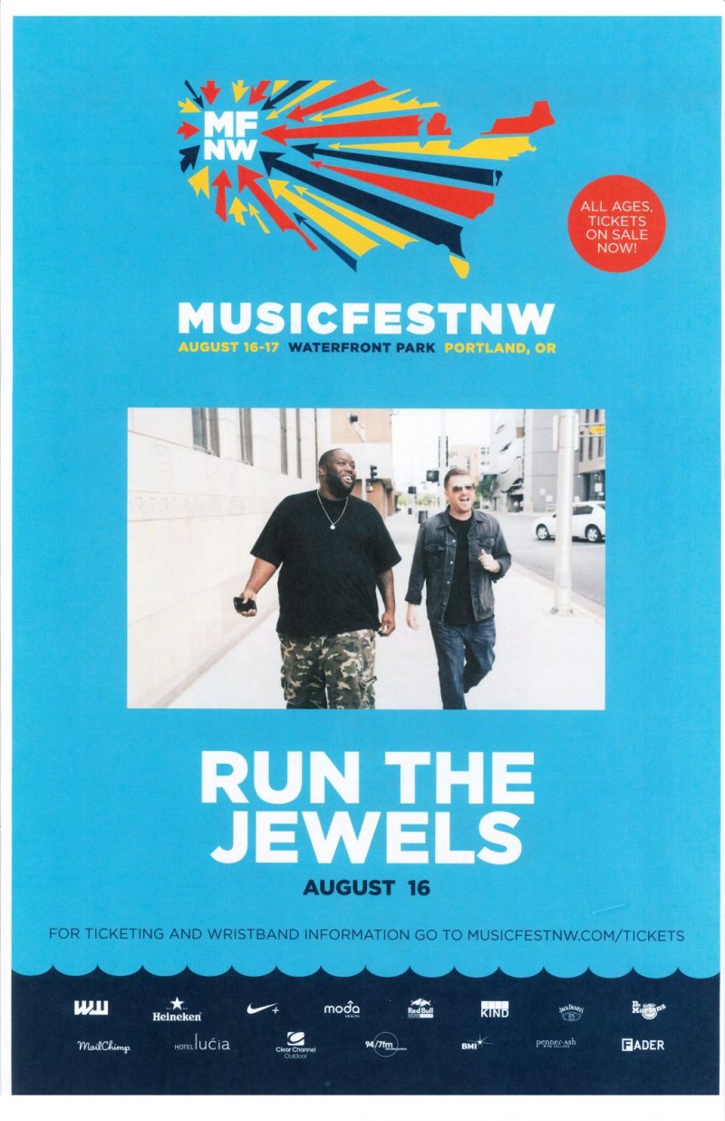 Image 0 of RUN THE JEWELS 2014 Gig POSTER MFNW Portland EL-P & KILLER MIKE Musicfest NW