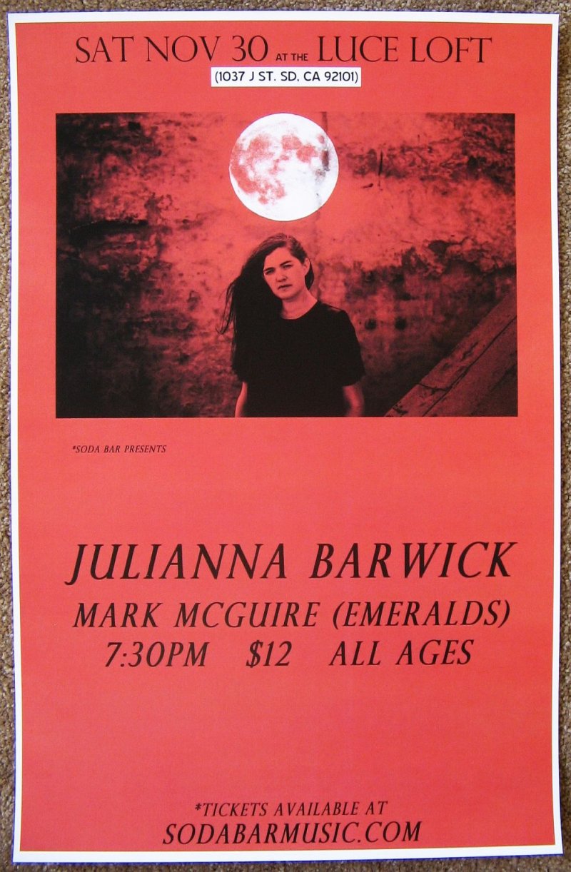 Image 0 of Barwick JULIANNA BARWICK 2013 Gig POSTER San Diego Concert California