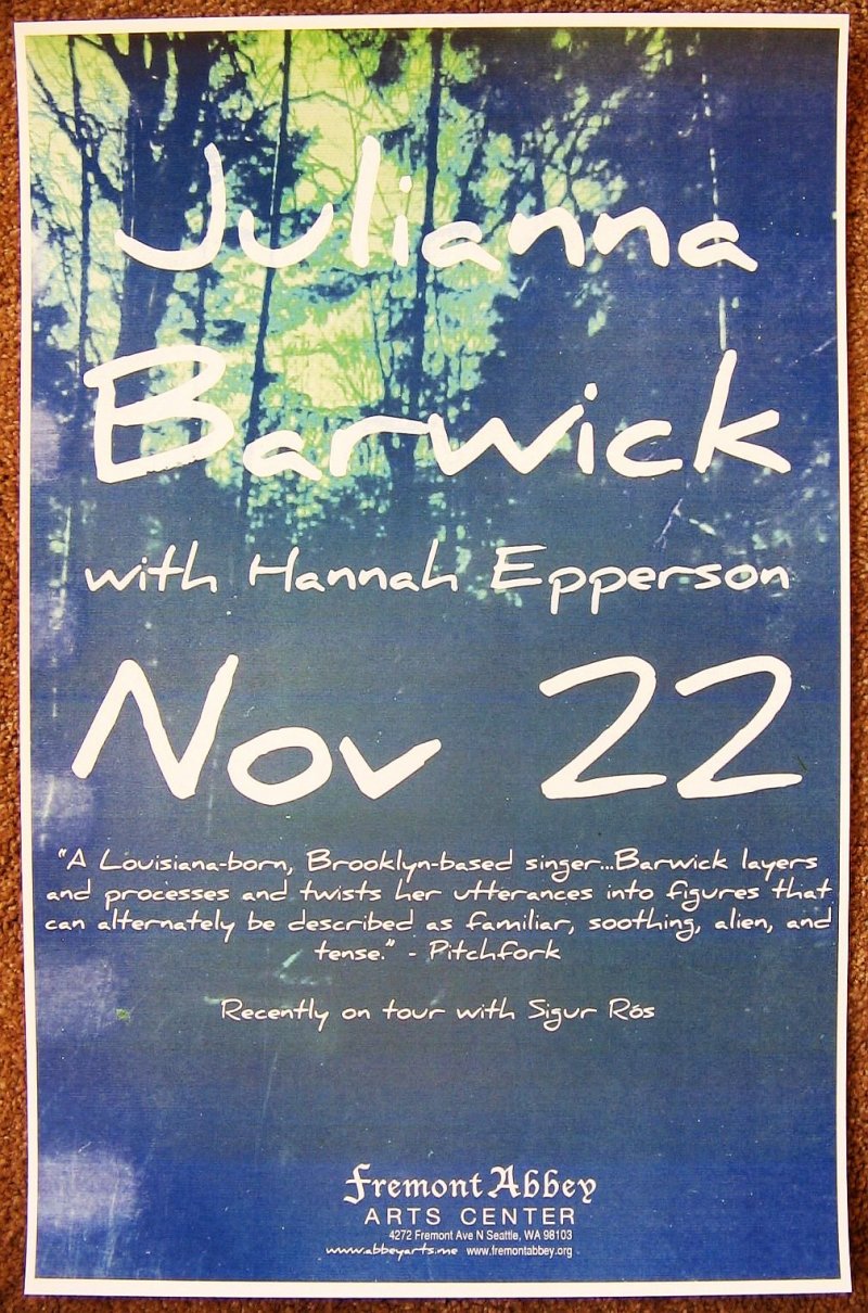 Image 0 of Barwick JULIANNA BARWICK 2013 Gig POSTER Seattle Concert Washington